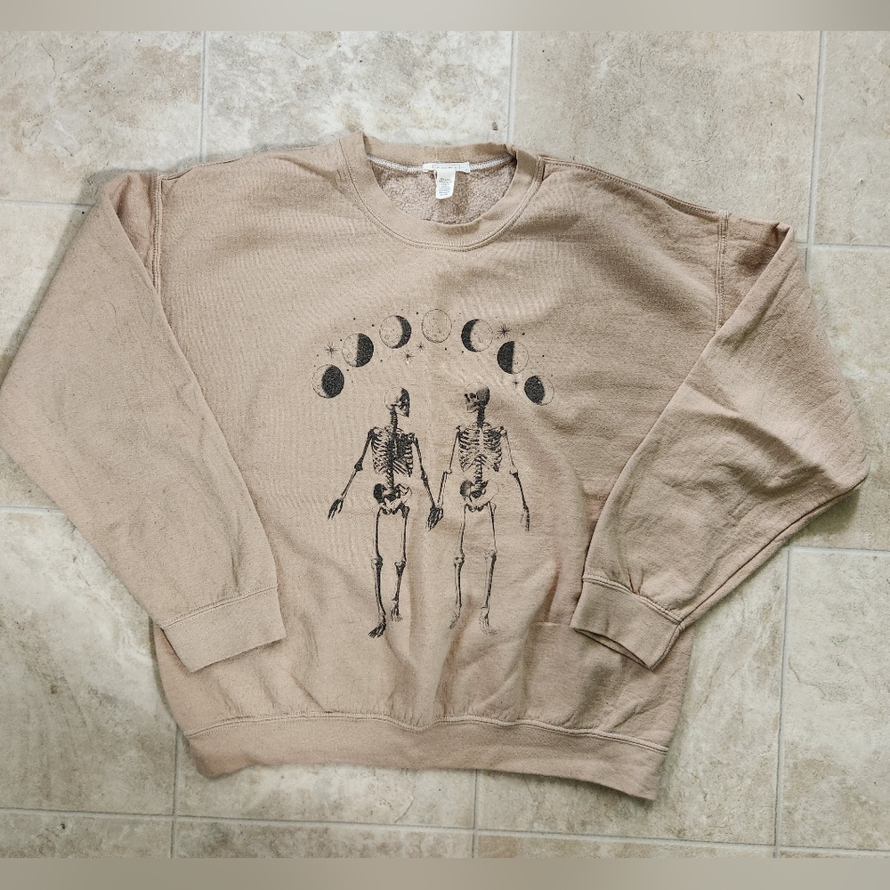 Full Tilt Tan Moon Phase Skeleton Crewneck Sweatshirt - Size Large